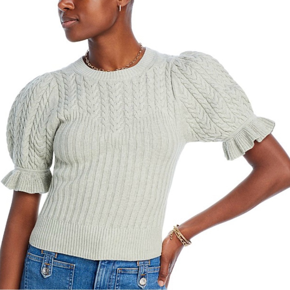 PAIGE Light Green Cable Knit Sweater